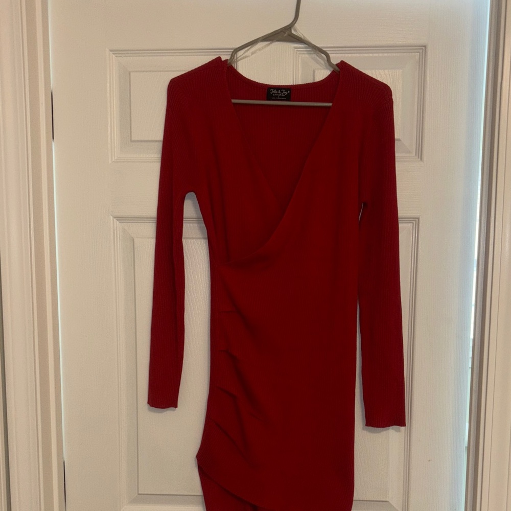 Jolie & Joy Vibrant Red Long Sleeve Wrap Sweater Dress